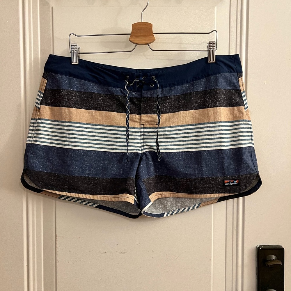 Patagonia Navy, Tan & White Striped Women’s Shorts